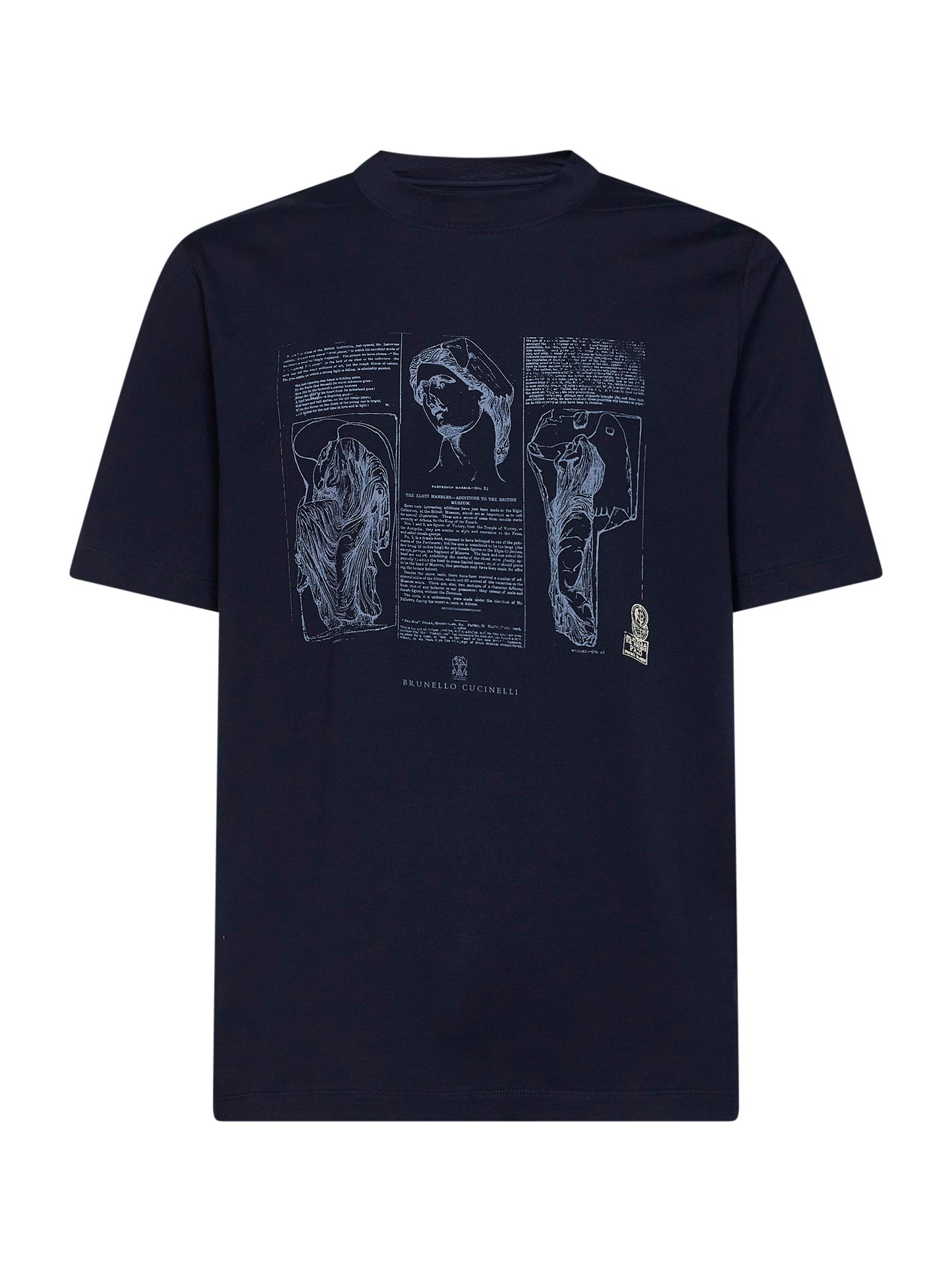 Cobalt blue cotton jersey printed crewneck T-shirt
