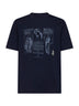 Cobalt blue cotton jersey printed crewneck T-shirt