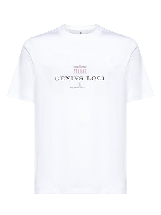 T-shirt girocollo in jersey bianco con stampa