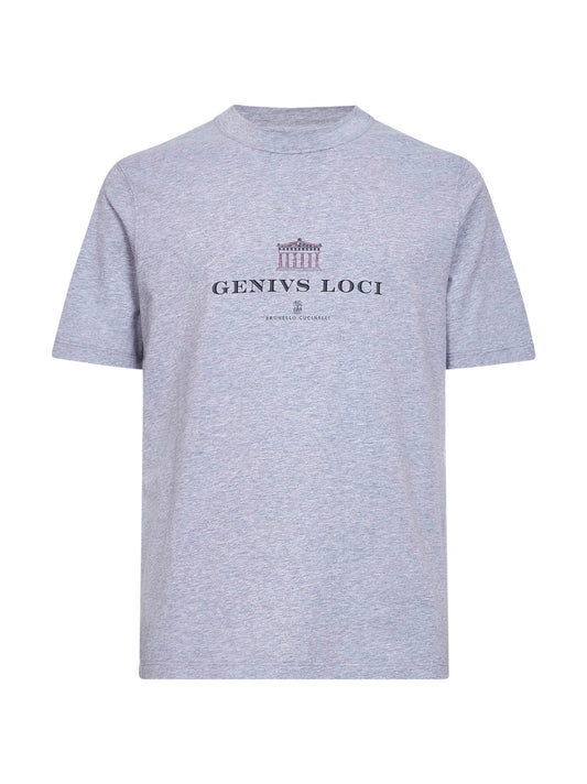 T-shirt girocollo in jersey grigio con stampa