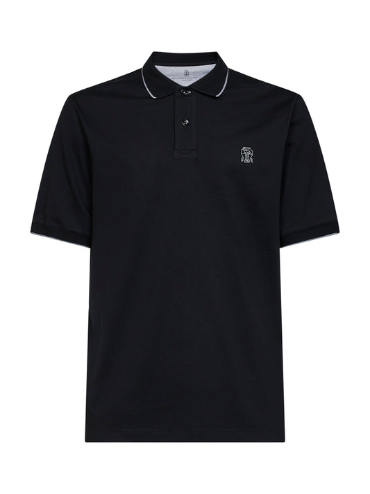 Black cotton jersey logo polo shirt