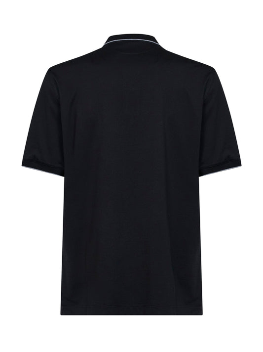 Black cotton jersey logo polo shirt
