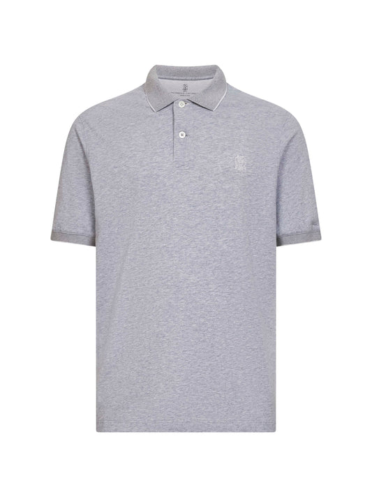 Grey cotton jersey logo polo shirt