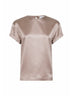 Blusa in raso di seta stretch fango con monile