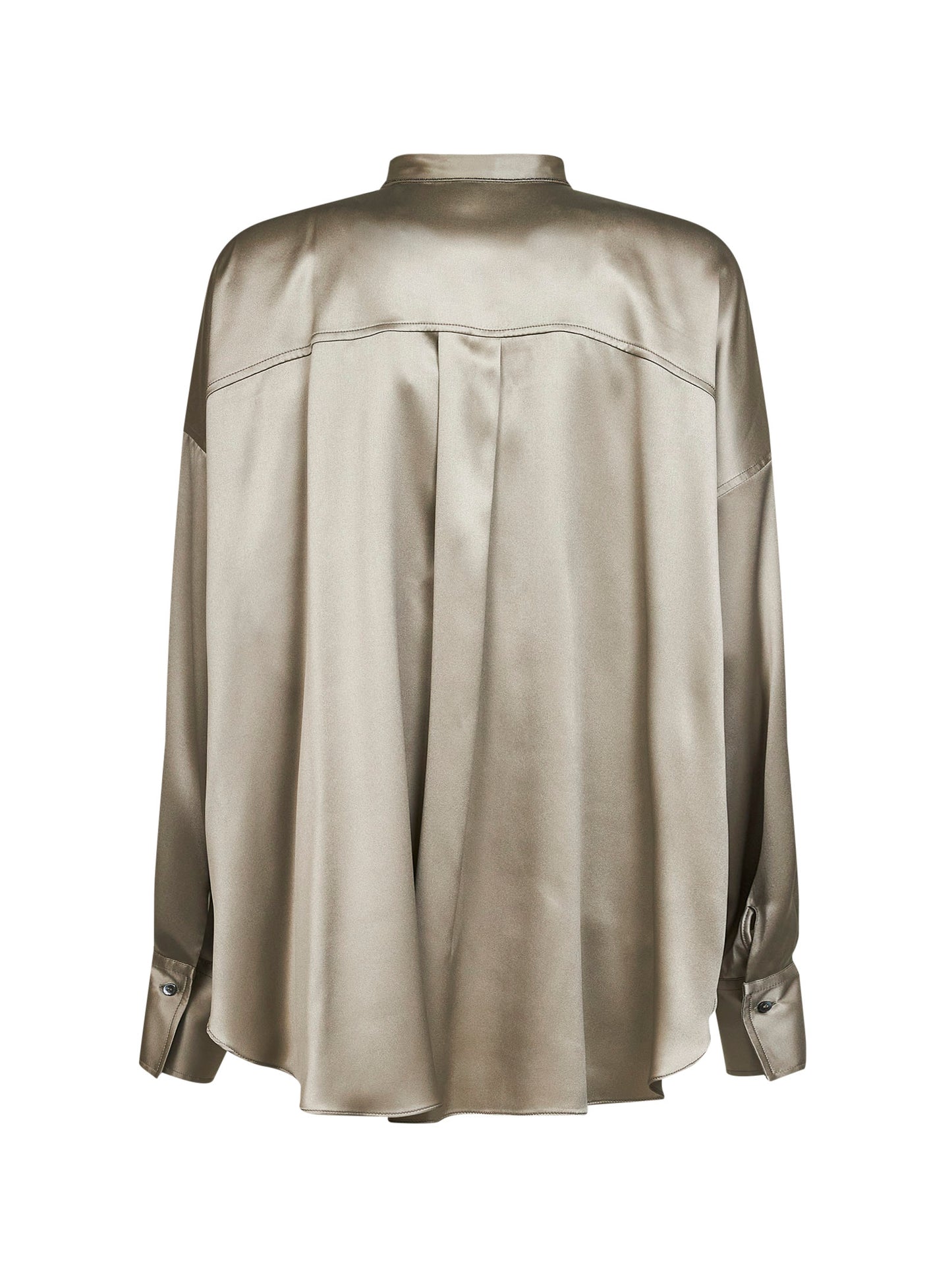 Green stretch silk satin shirt with monili