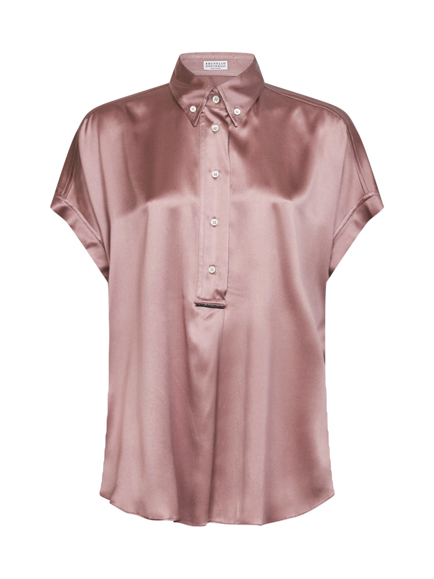 Camicia in raso stretch rosa antico con monile<BR/>