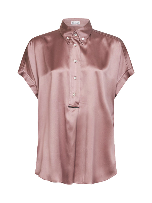 Antique pink stretch satin monili shirt