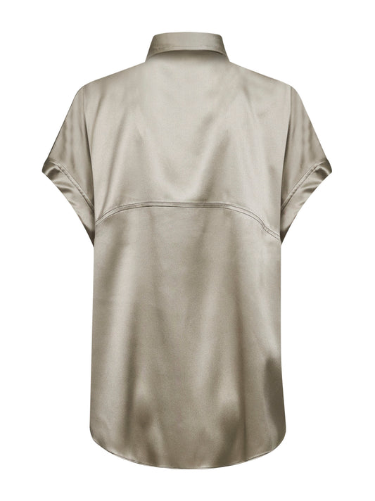 Green stretch satin monili shirt