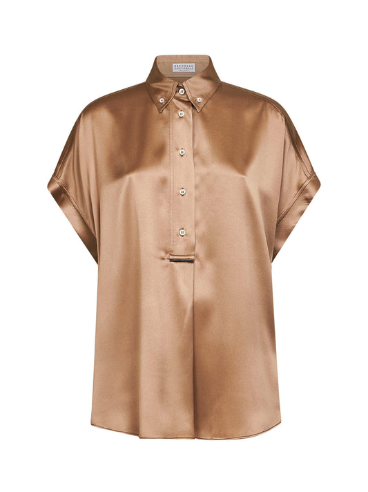 Beige stretch satin monili shirt