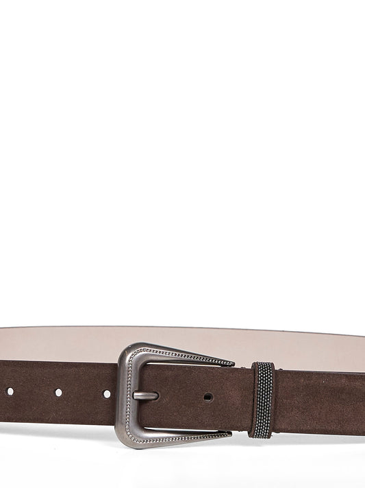Dark brown suede belt with monili