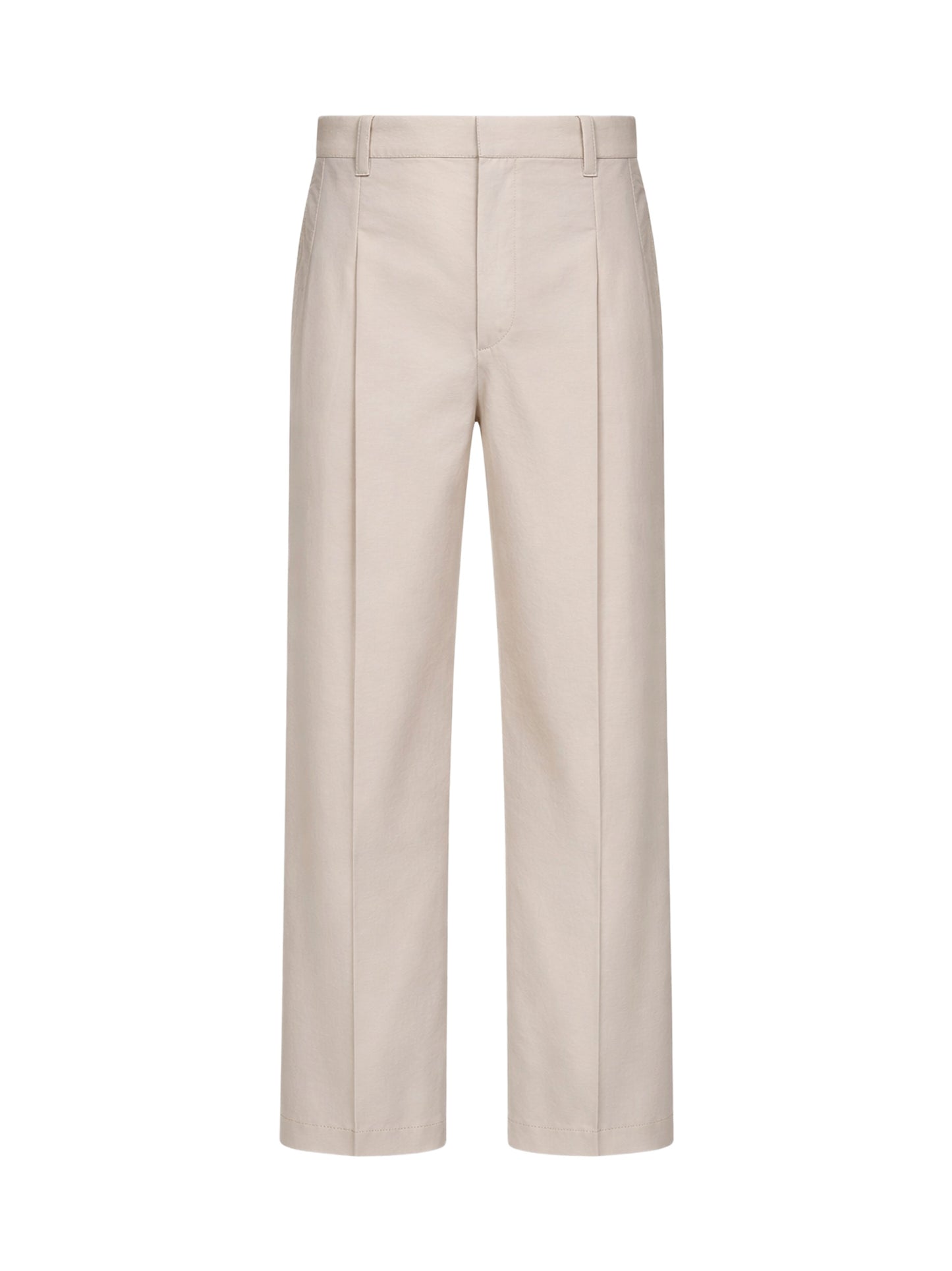 Beige techno poplin A-Line trousers with monili