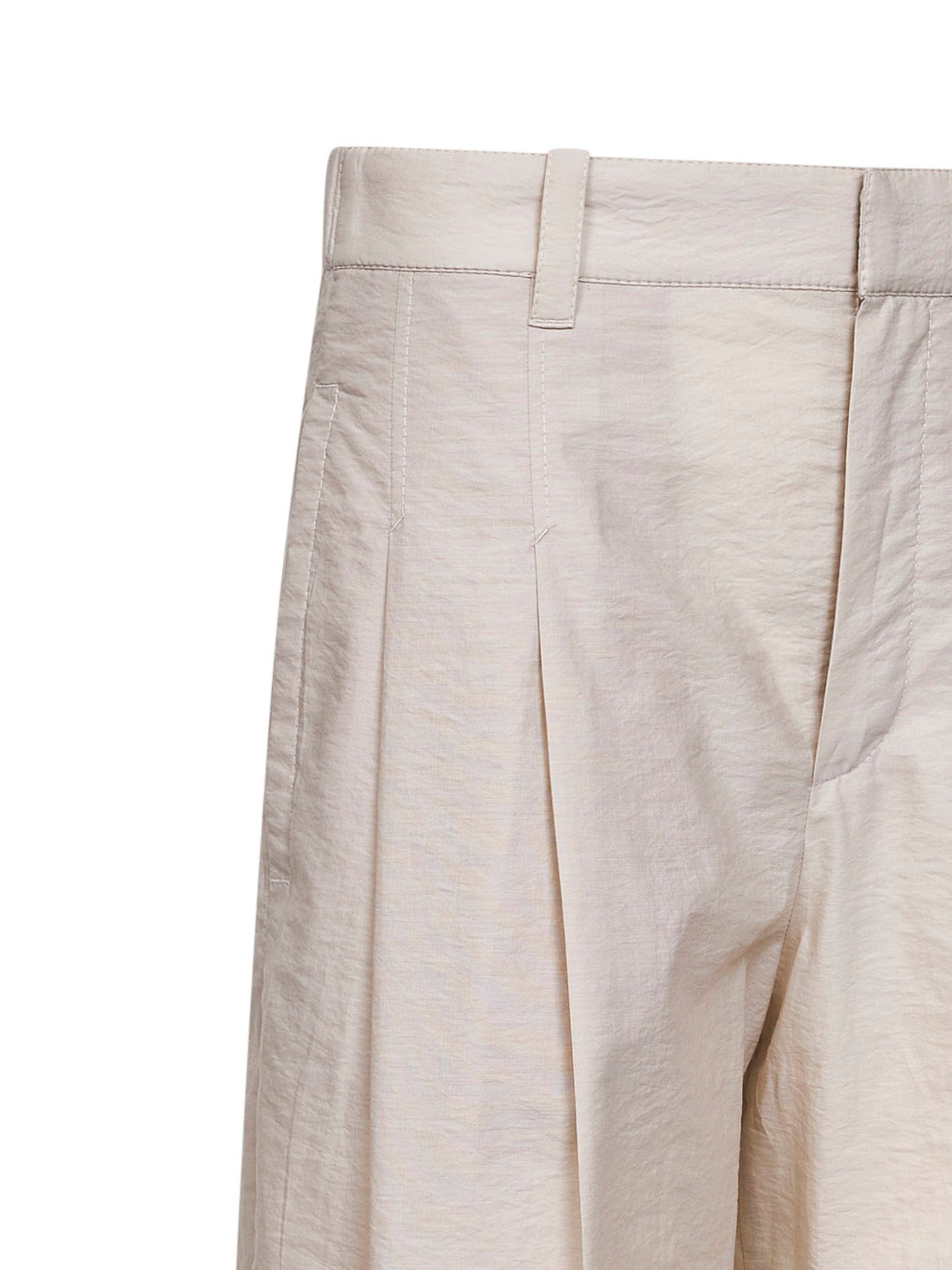 Beige techno poplin A-Line trousers with monili