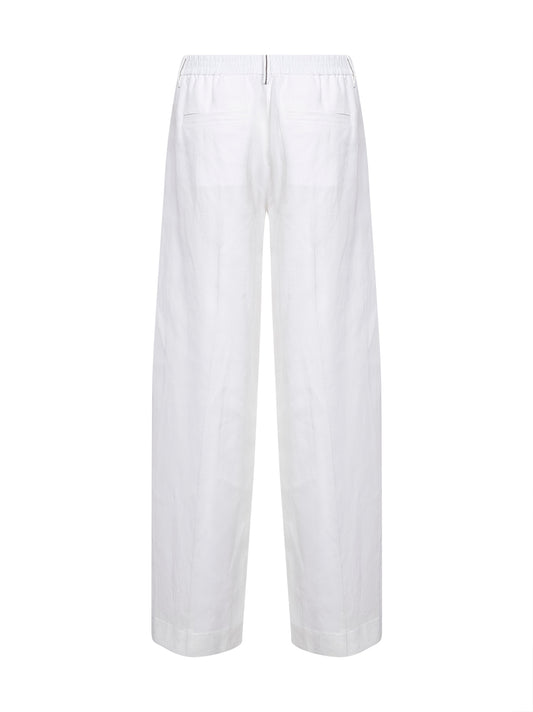 White organza Sartorial Track trousers with monili