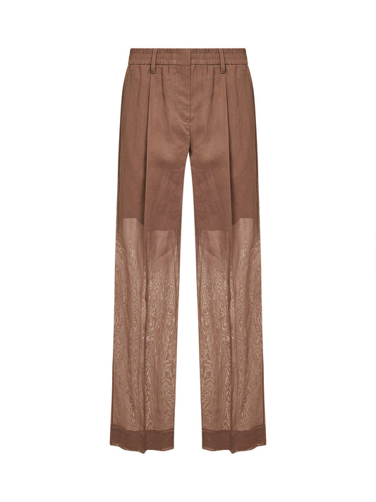 Sand organza Sartorial Track trousers with monili