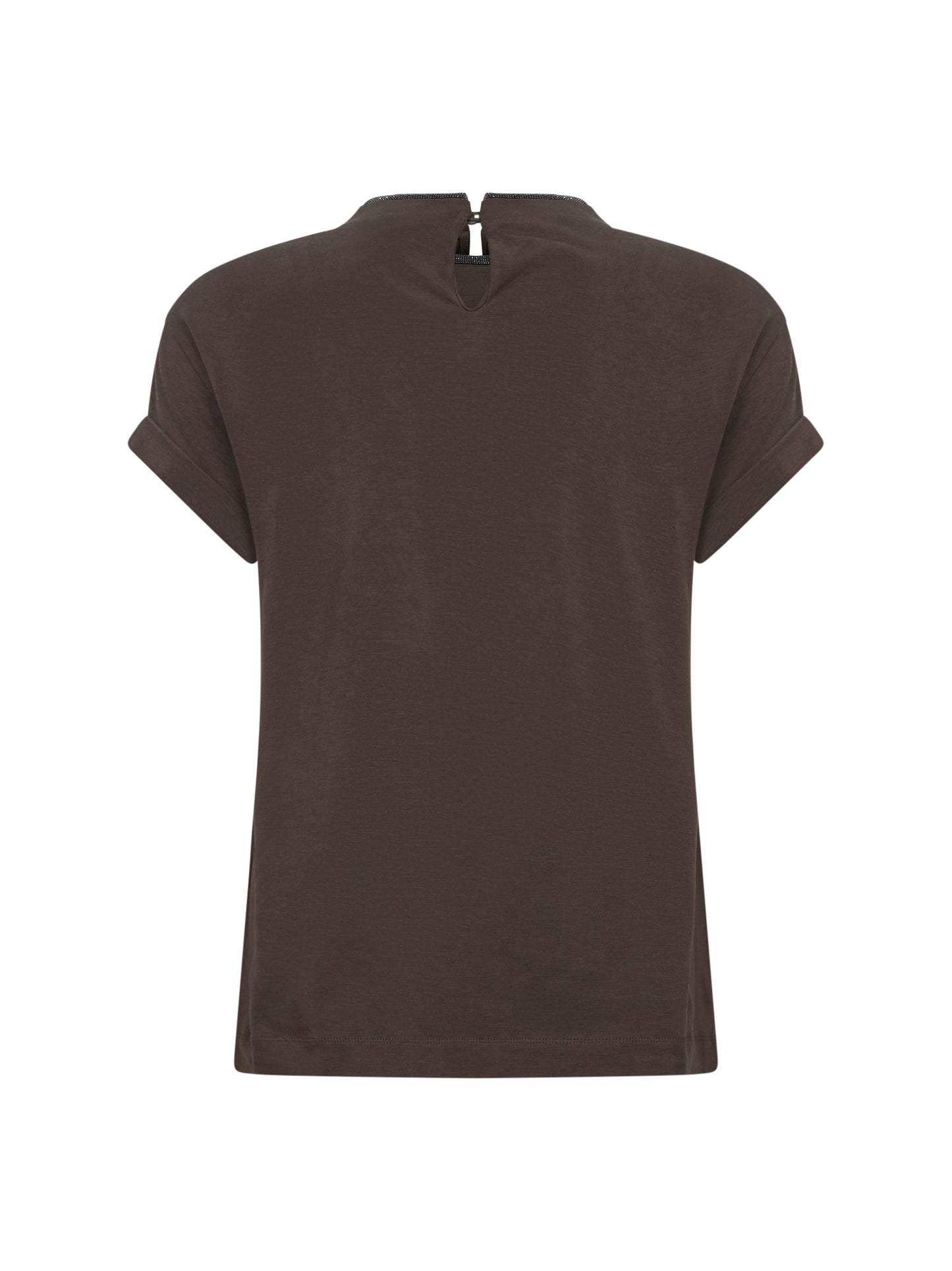 Dark brown stretch jersey T-shirt with monili