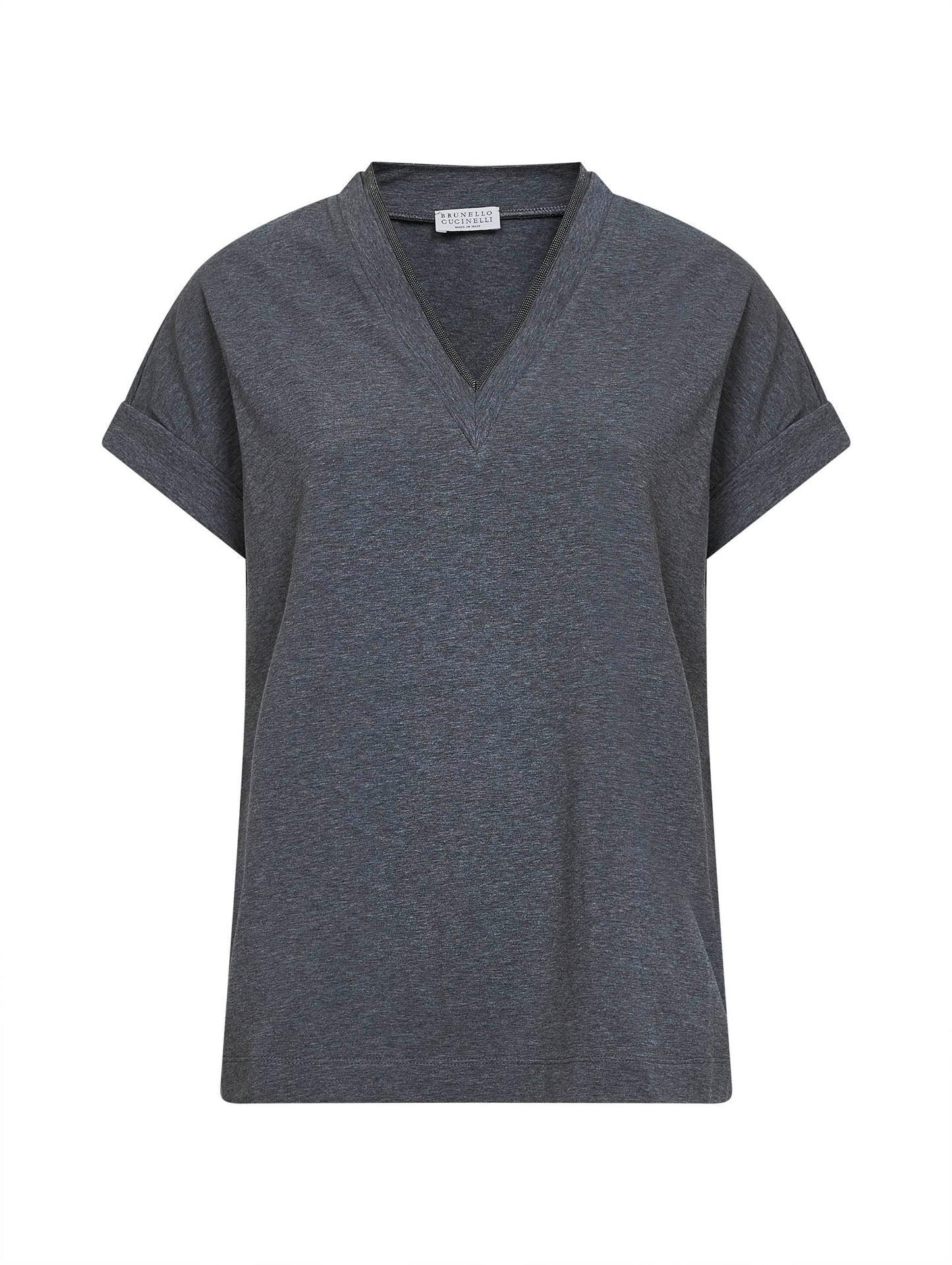 T-Shirt in jersey stretch grigio con Precious Neckline