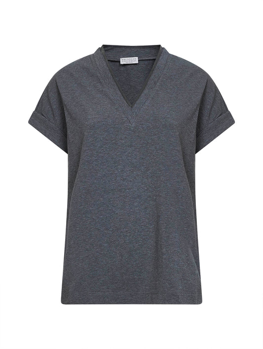 T-Shirt in jersey stretch grigio con Precious Neckline