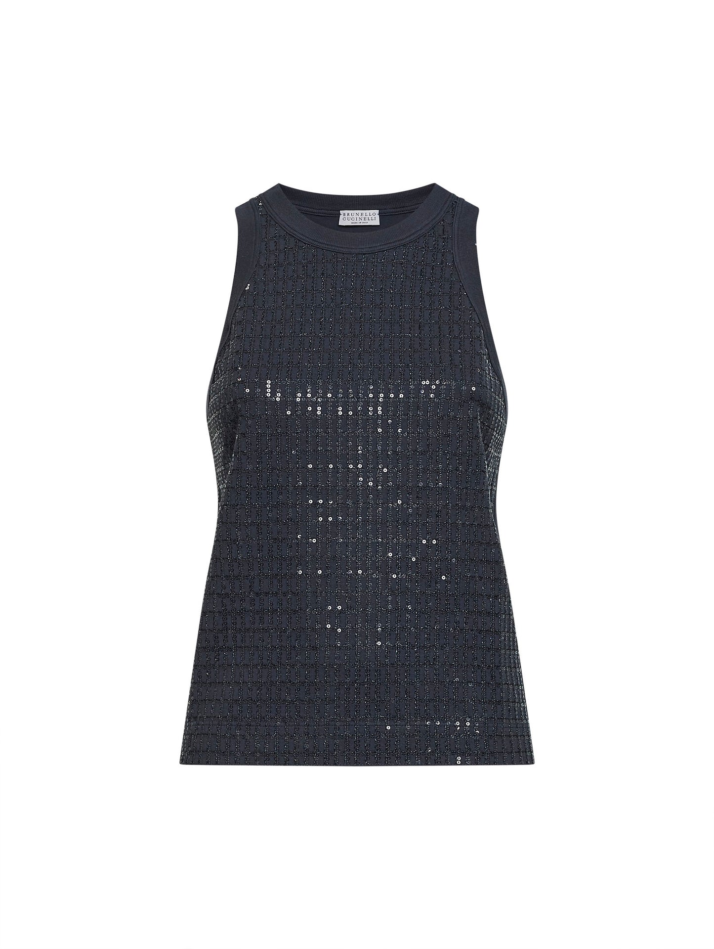 Top blu con Dazzling Check Embroidery