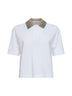 Polo in jersey di cotone bianco con Dazzling Knit Collar