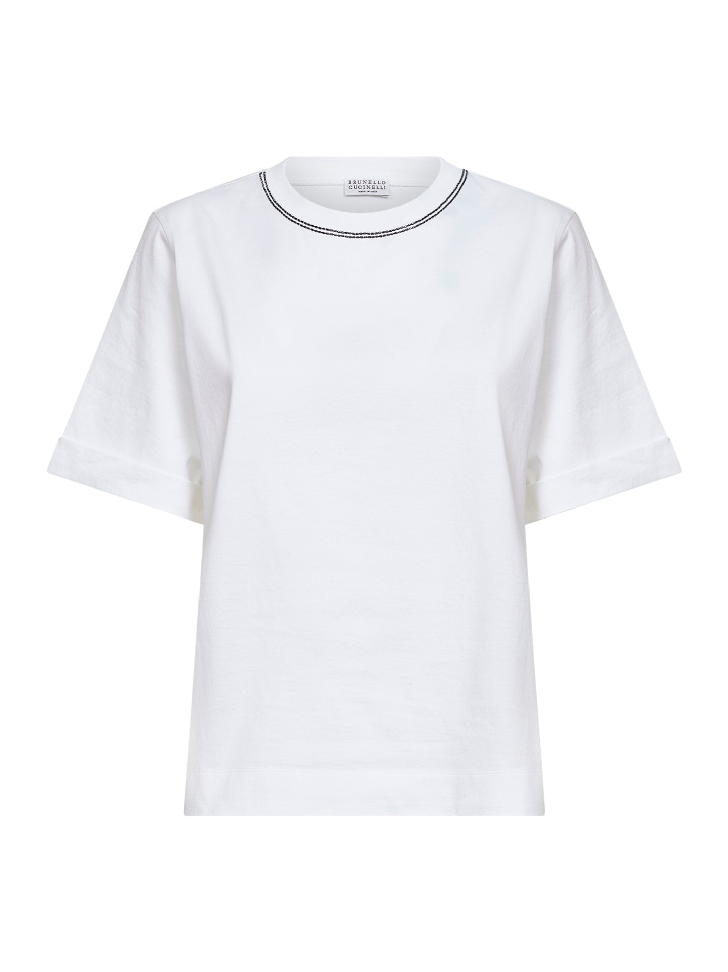T-shirt in jersey di cotone bianco con Shiny Trims