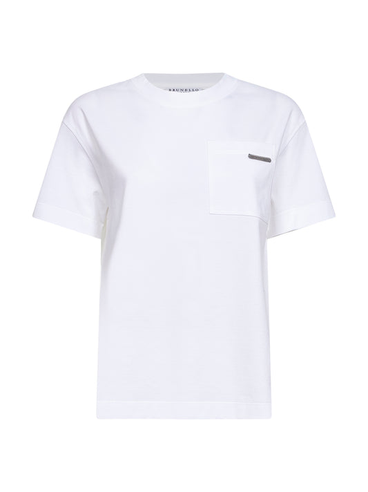 T-shirt in jersey di cotone bianco con Shiny Tab