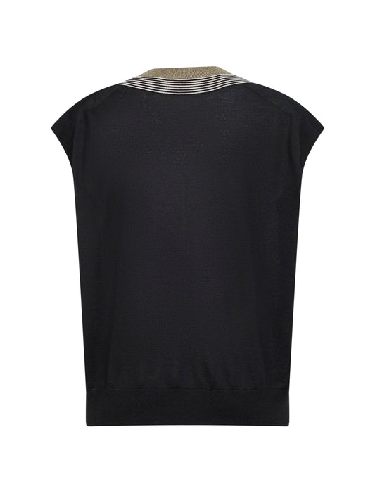 Black lightweight knit vest with Sparkling Neckline