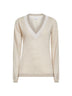 Maglia leggera in cashmere e seta beige con Sparkling Neckline
