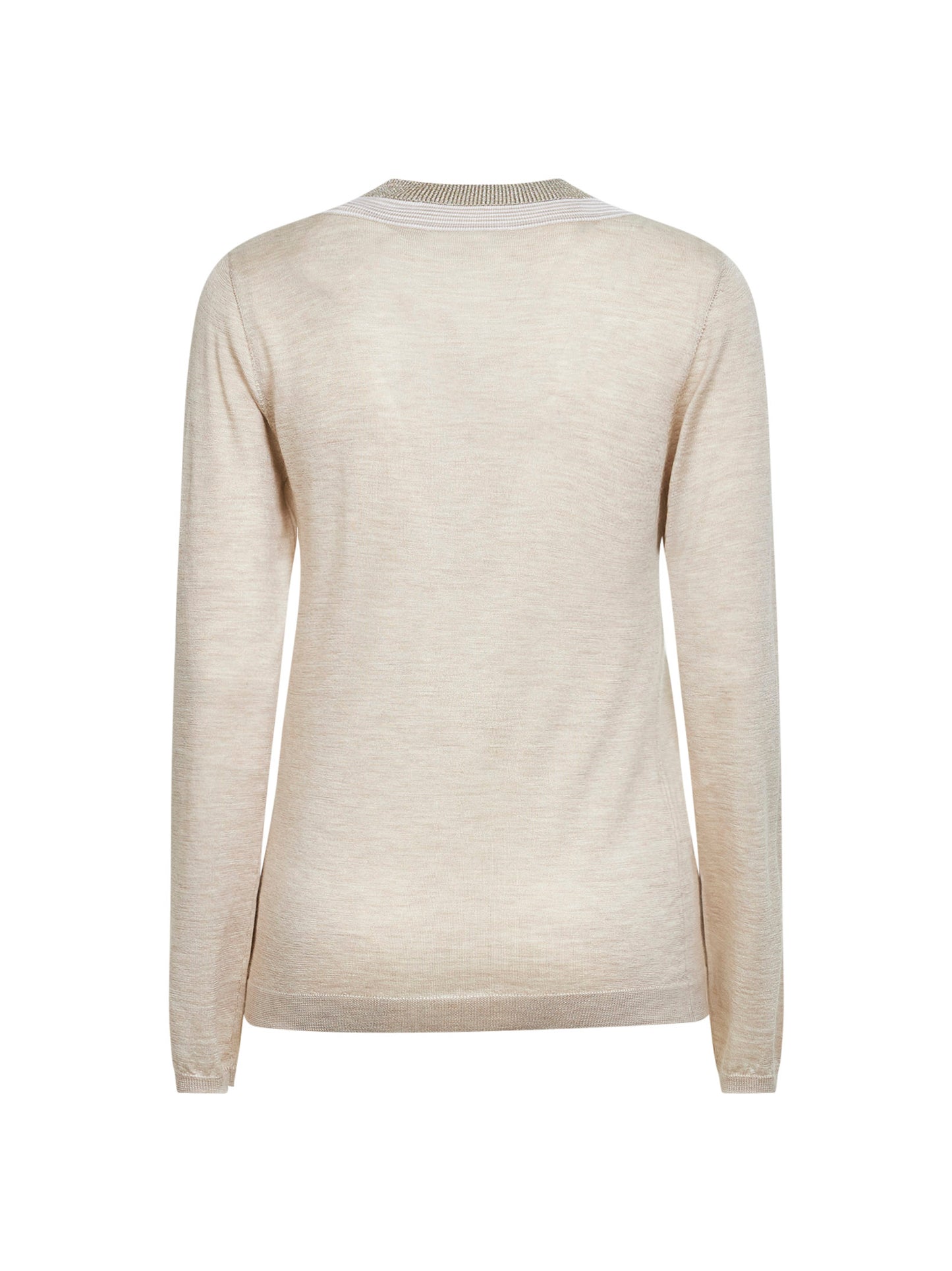 Maglia leggera in cashmere e seta beige con Sparkling Neckline