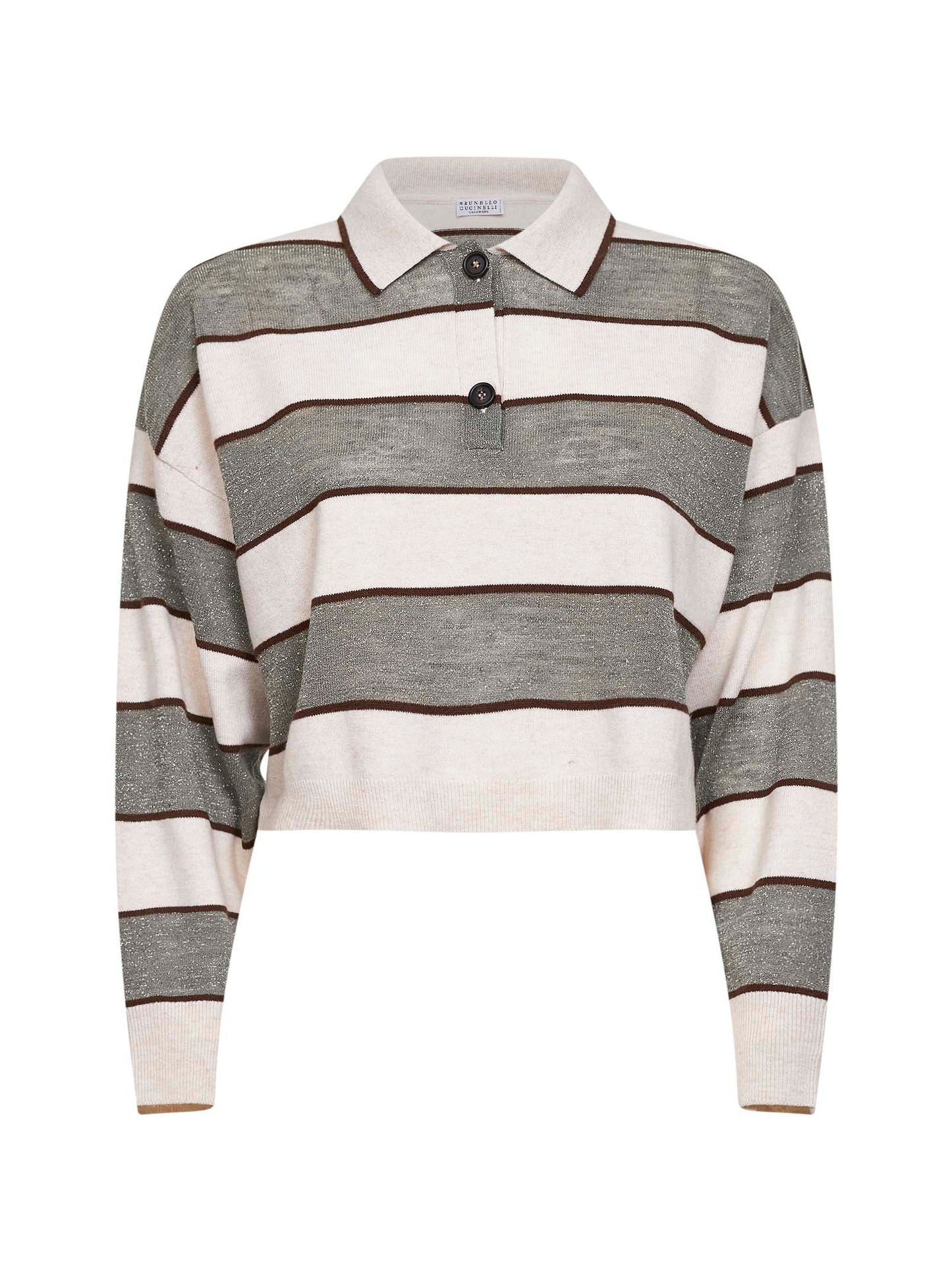 Polo Crop in maglia Sparkling Stripes salvia