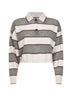 Polo Crop in maglia Sparkling Stripes salvia