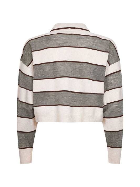 Polo Crop in maglia Sparkling Stripes salvia