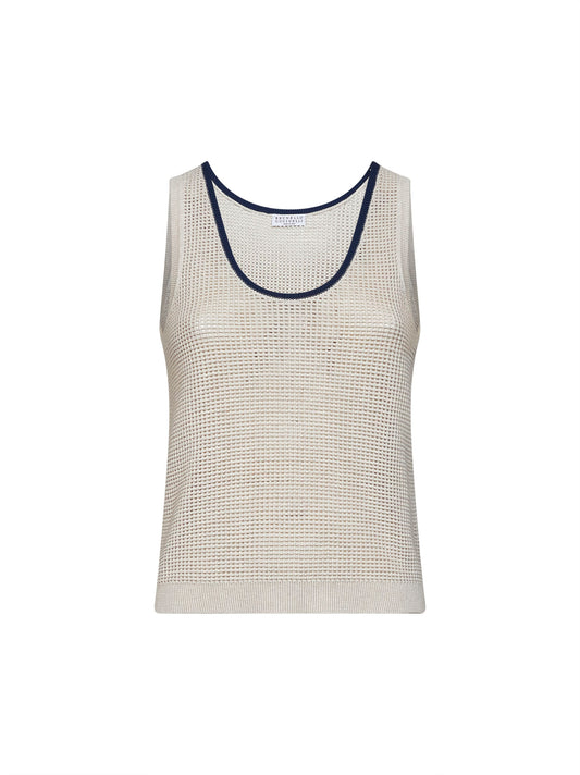 Oatmeal cotton net knit top