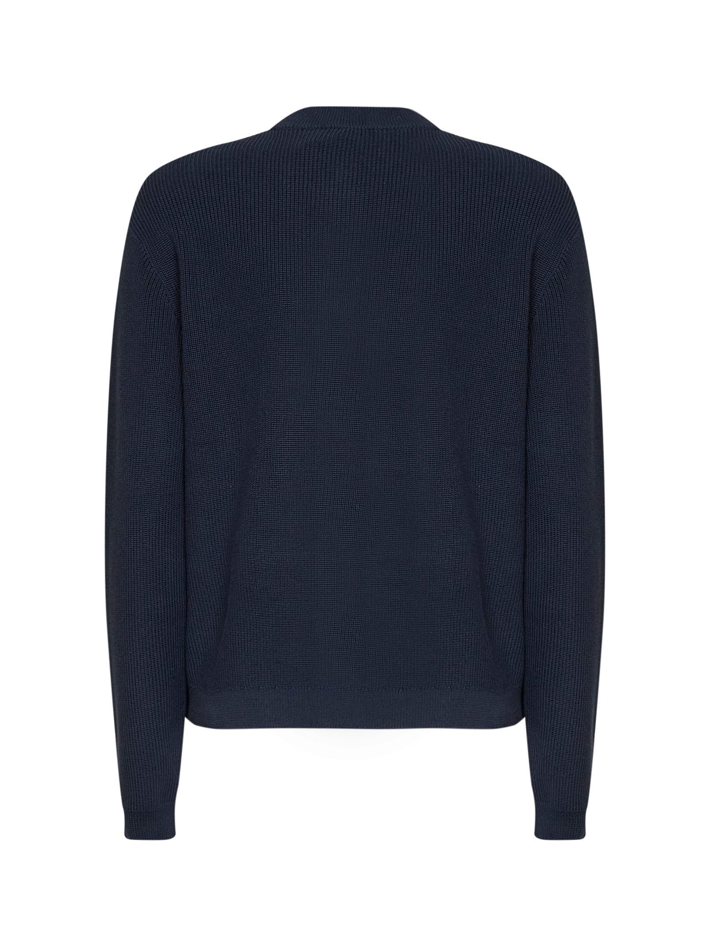Blue ribbed cotton knit cardigan with Shiny Pockets Details