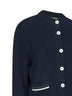 Blue ribbed cotton knit cardigan with Shiny Pockets Details