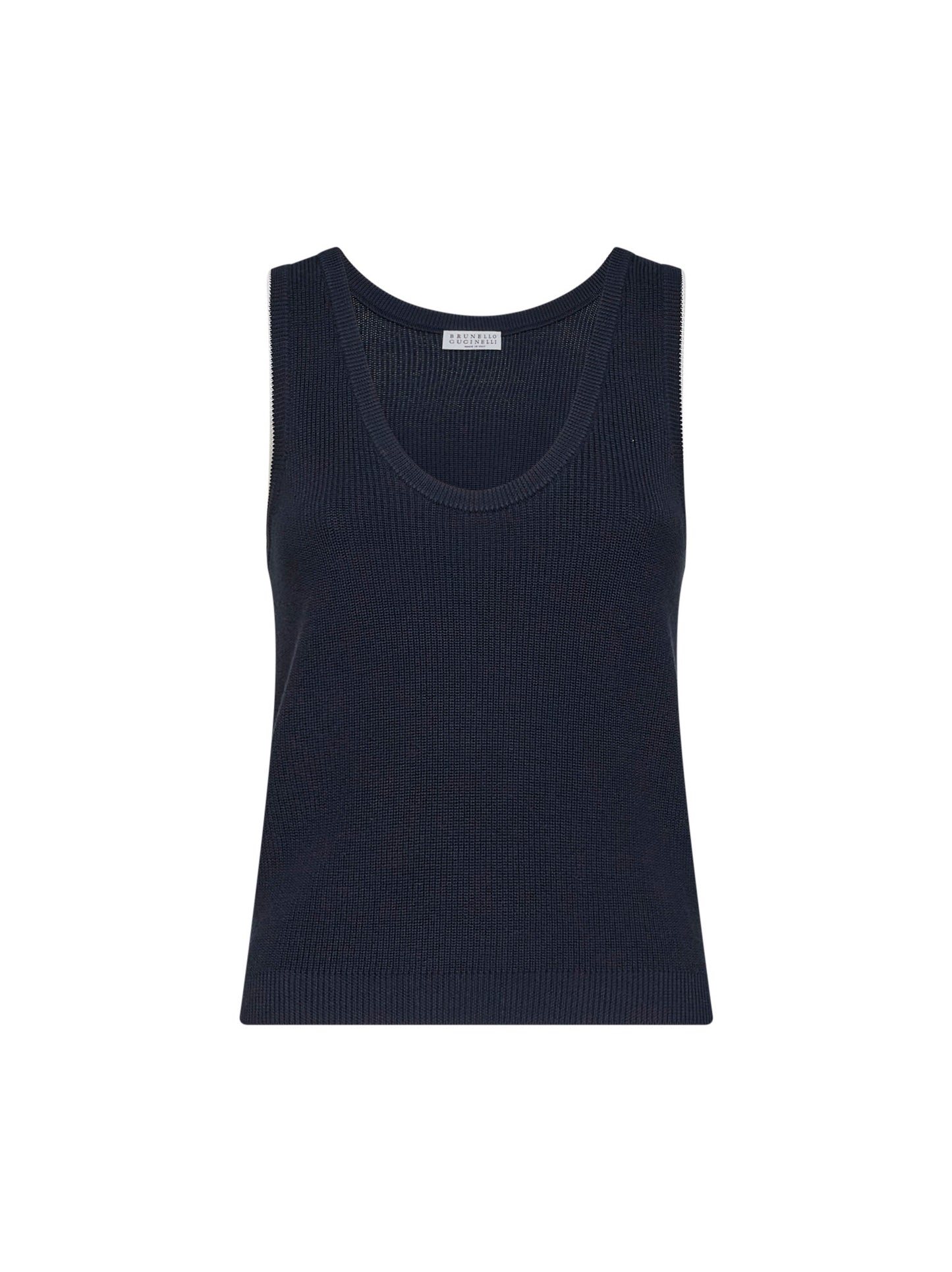 Top in maglia di cotone a coste blu