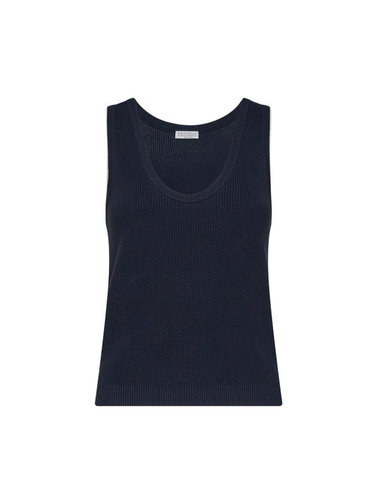 Blue ribbed cotton knit top