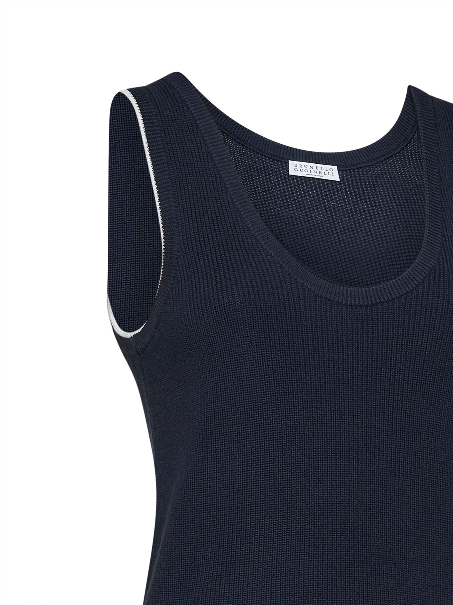 Top in maglia di cotone a coste blu