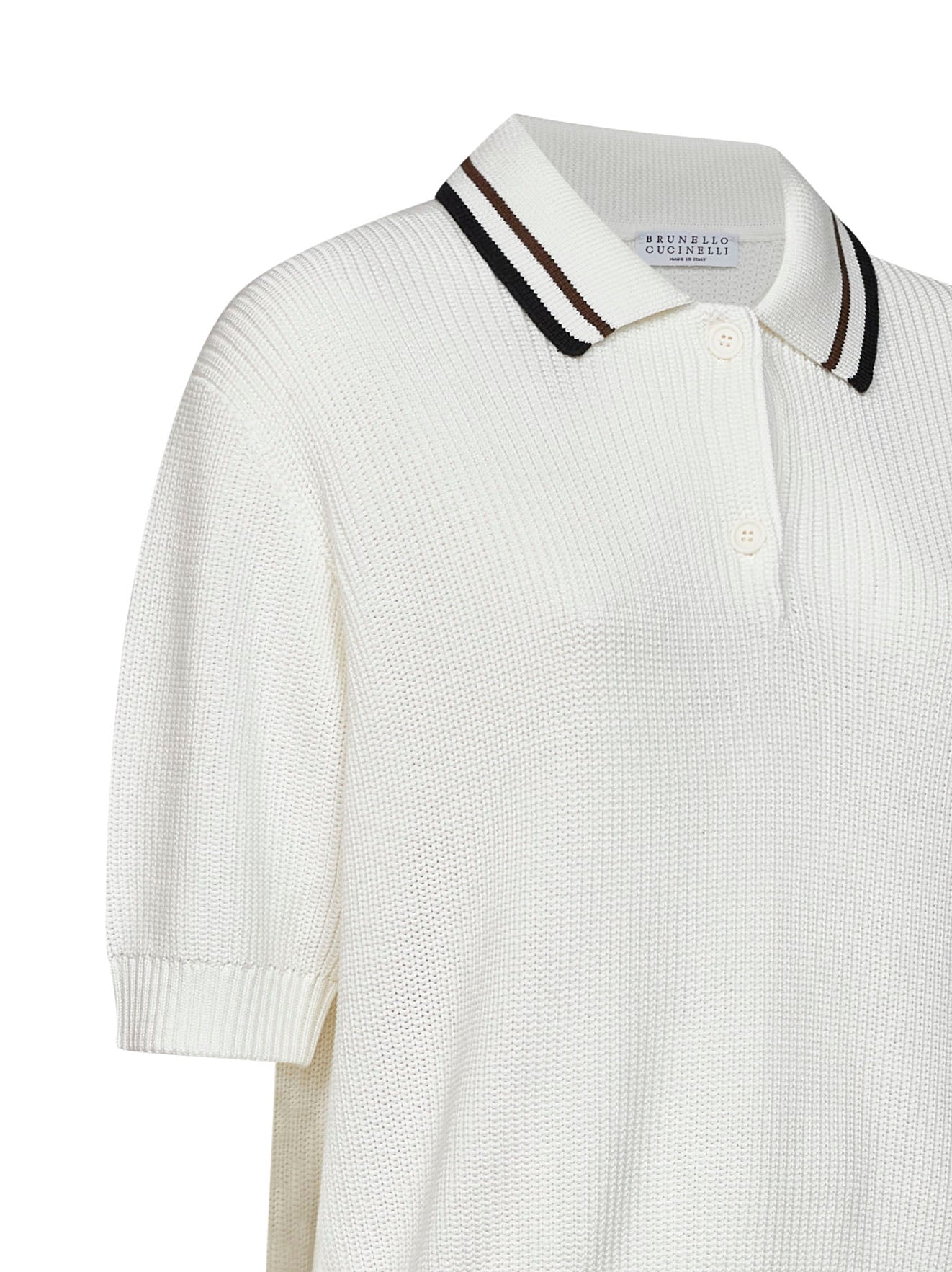 Polo in maglia di cotone a costa Inglese bianca