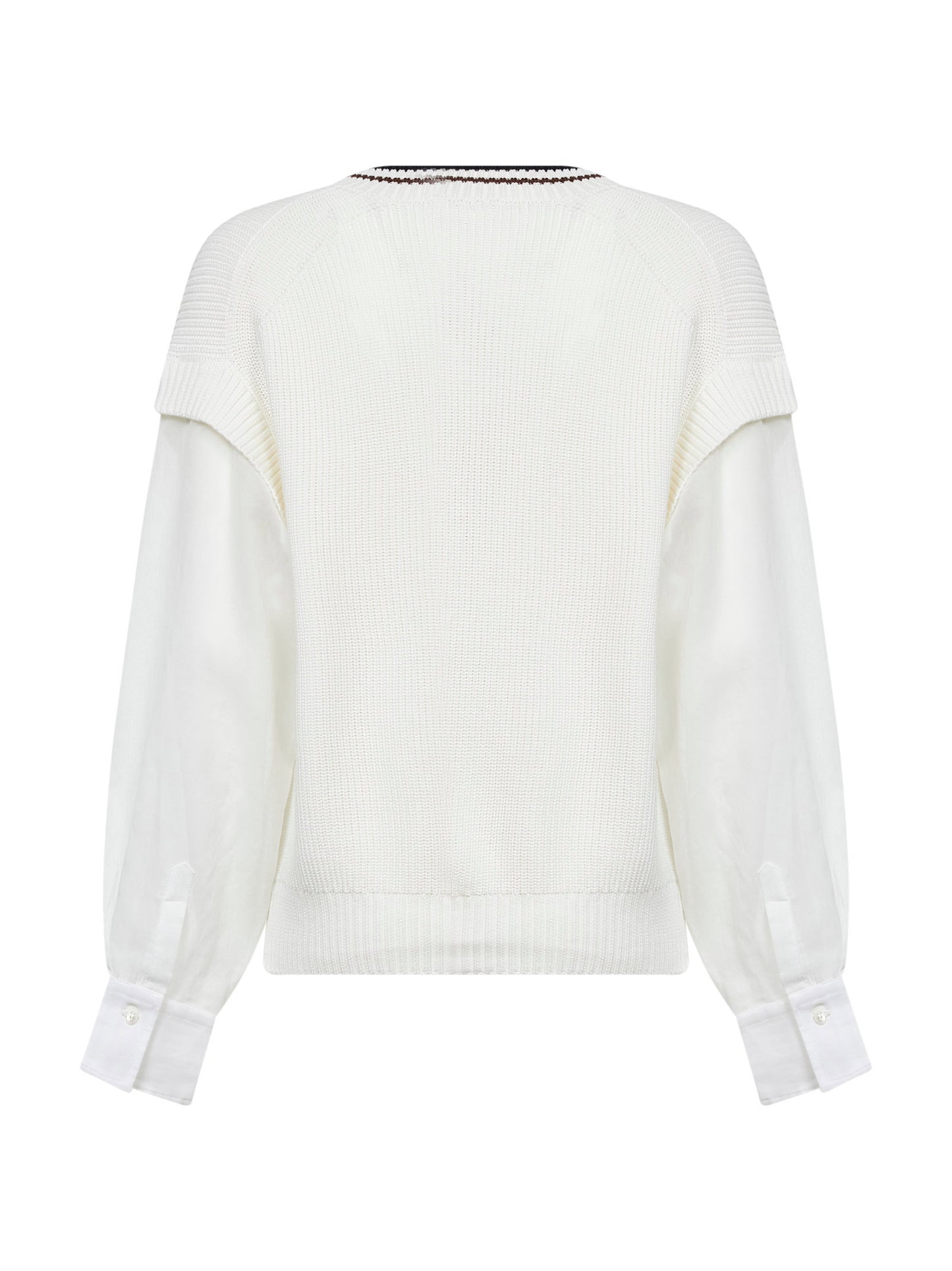 Maglia in cotone a coste bianco con maniche in organza