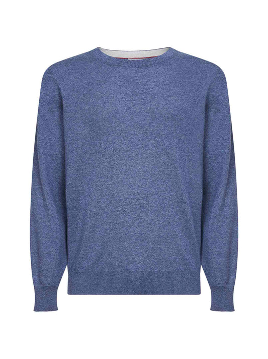 Denim cashmere crewneck sweater
