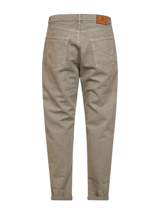 Khaki garment-dyed denim iconic fit jeans