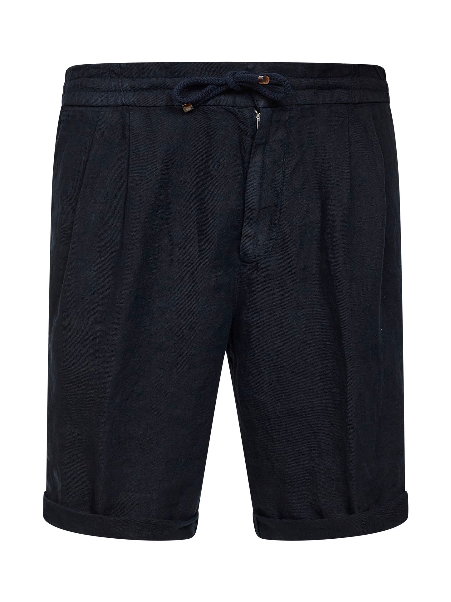 Navy blue linen gabardine Bermuda shorts<BR/>