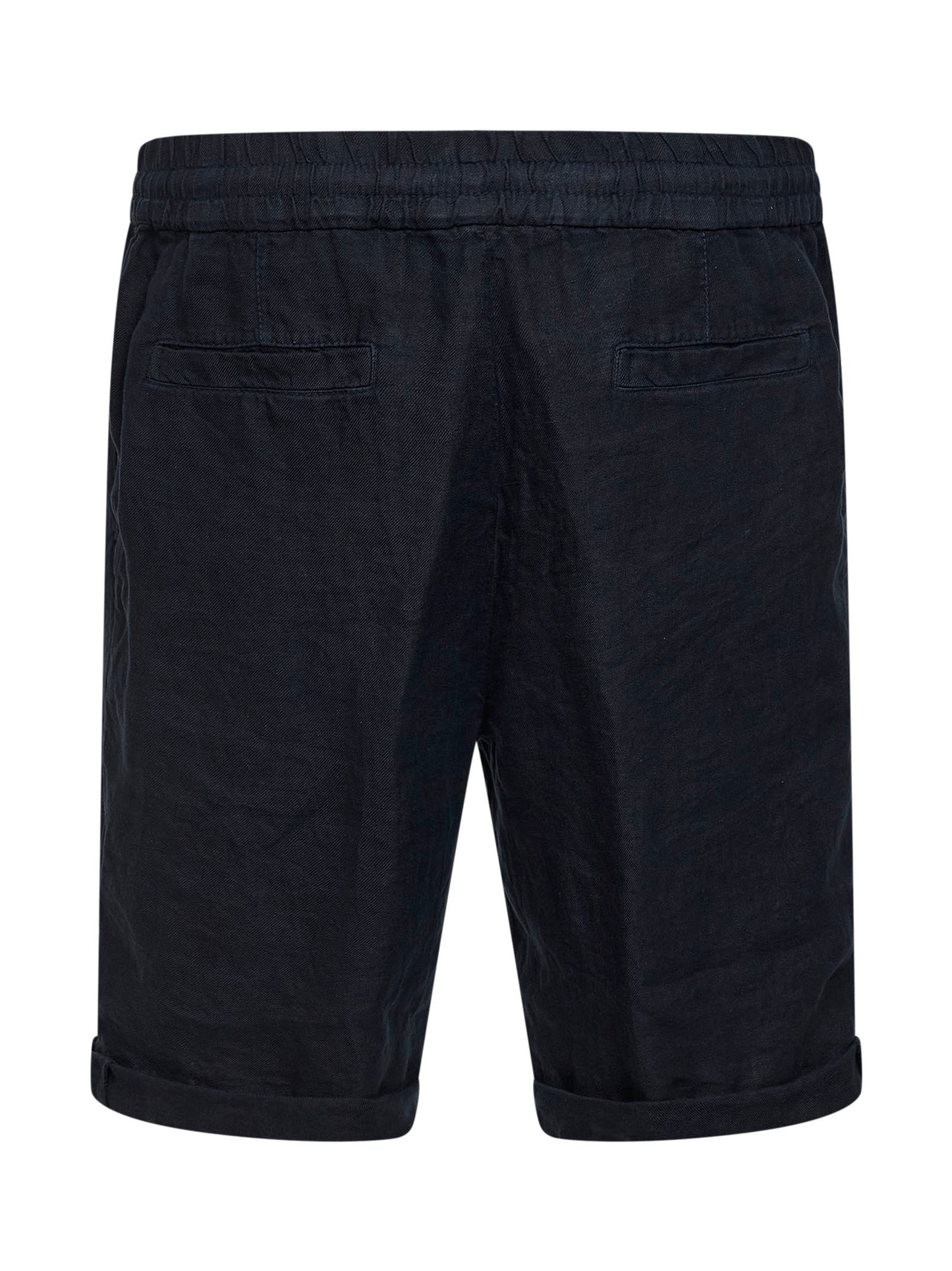 Navy blue linen gabardine Bermuda shorts<BR/>