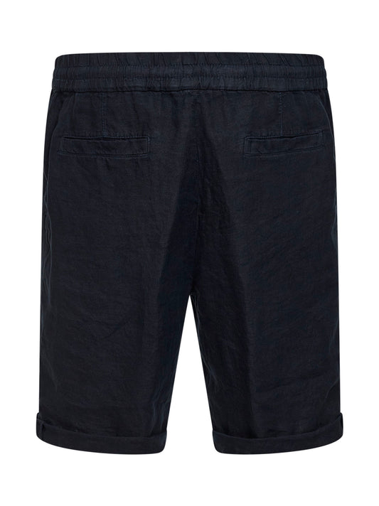 Navy blue linen gabardine Bermuda shorts<BR/>