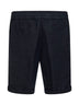 Navy blue linen gabardine Bermuda shorts<BR/>