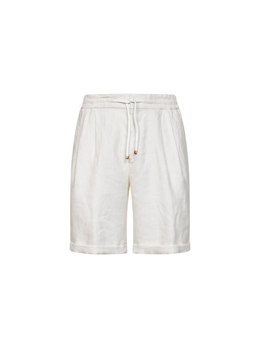 Ivory linen gabardine Bermuda shorts<BR/>