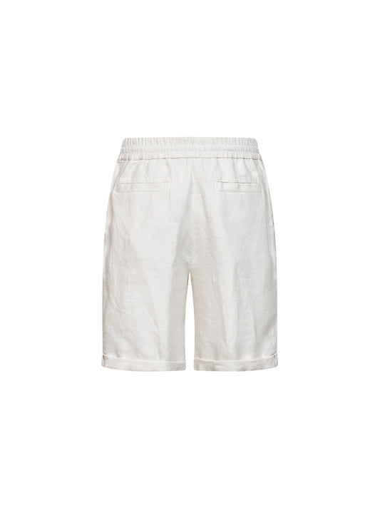 Ivory linen gabardine Bermuda shorts<BR/>