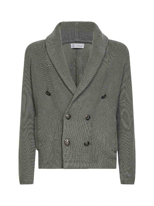 Cardigan in maglia di cotone a mezza costa inglese kaki