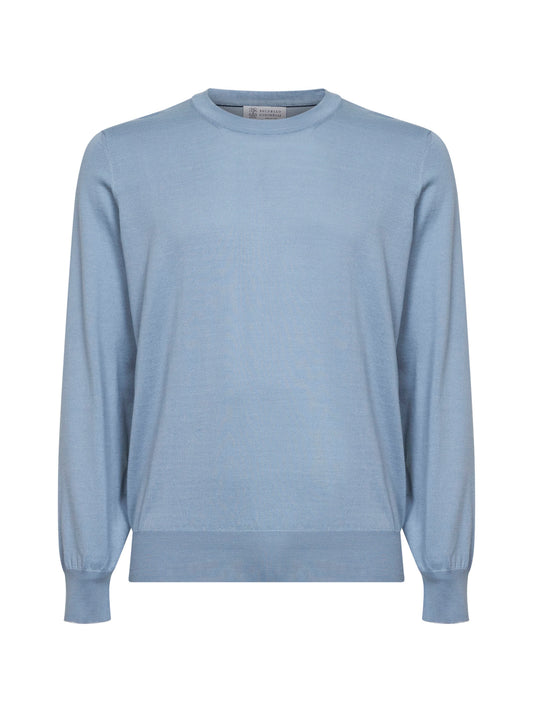 Slate blue cotton knit lightweight crewneck sweater