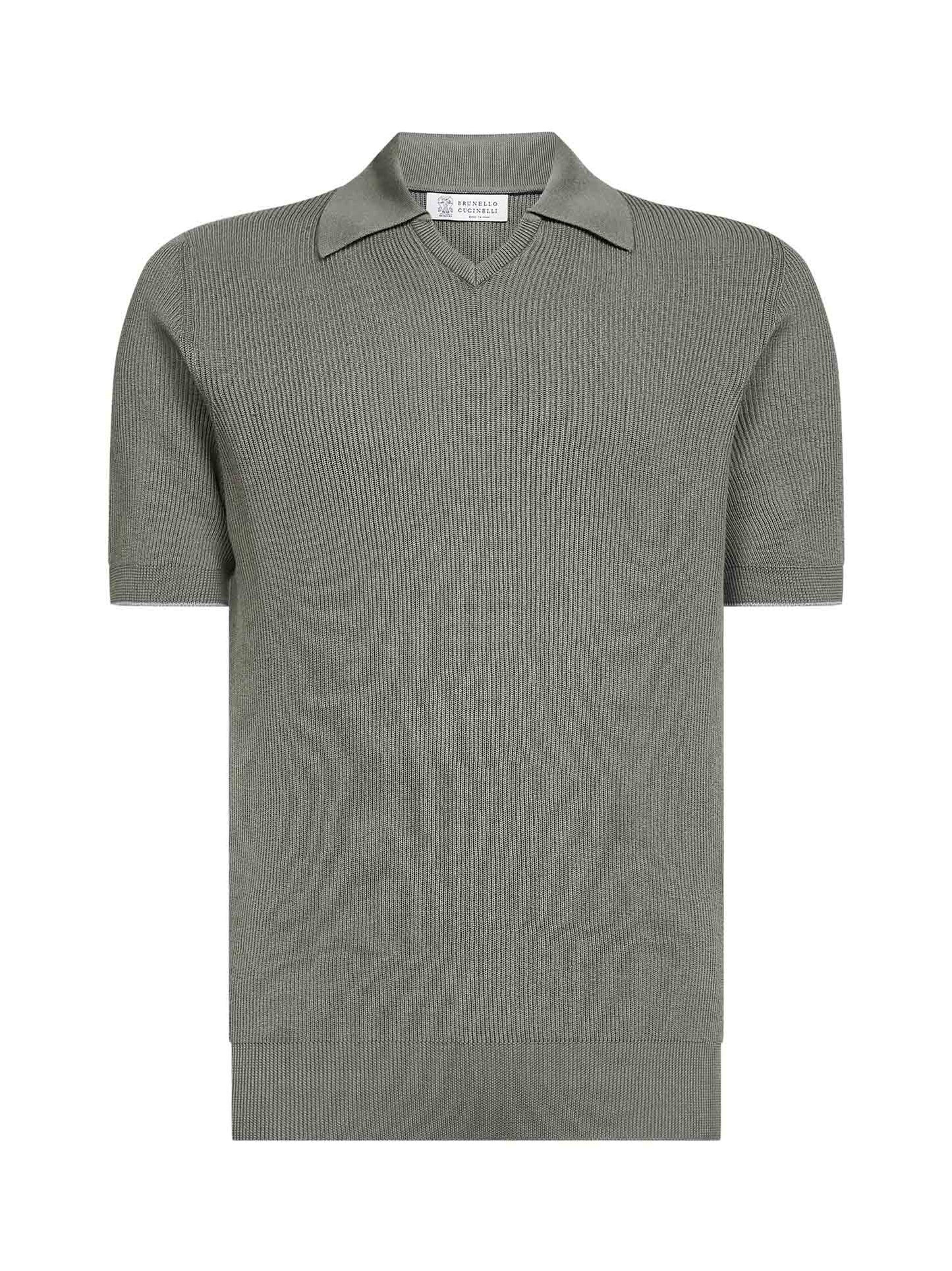 Khaki cotton knit polo shirt